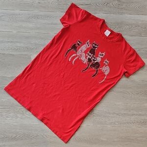 Vintage 90s Easy Wear Bedazzled Cat Long Shirt Dress